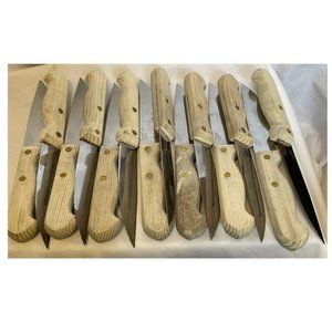 Farberware Steak Knives 14 - Full Tang Wood Handles 9¾ Blade 5" Stainless Steel
